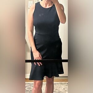 Banana Republic Factory Textured Navy Flounce Hem Sheath Dress